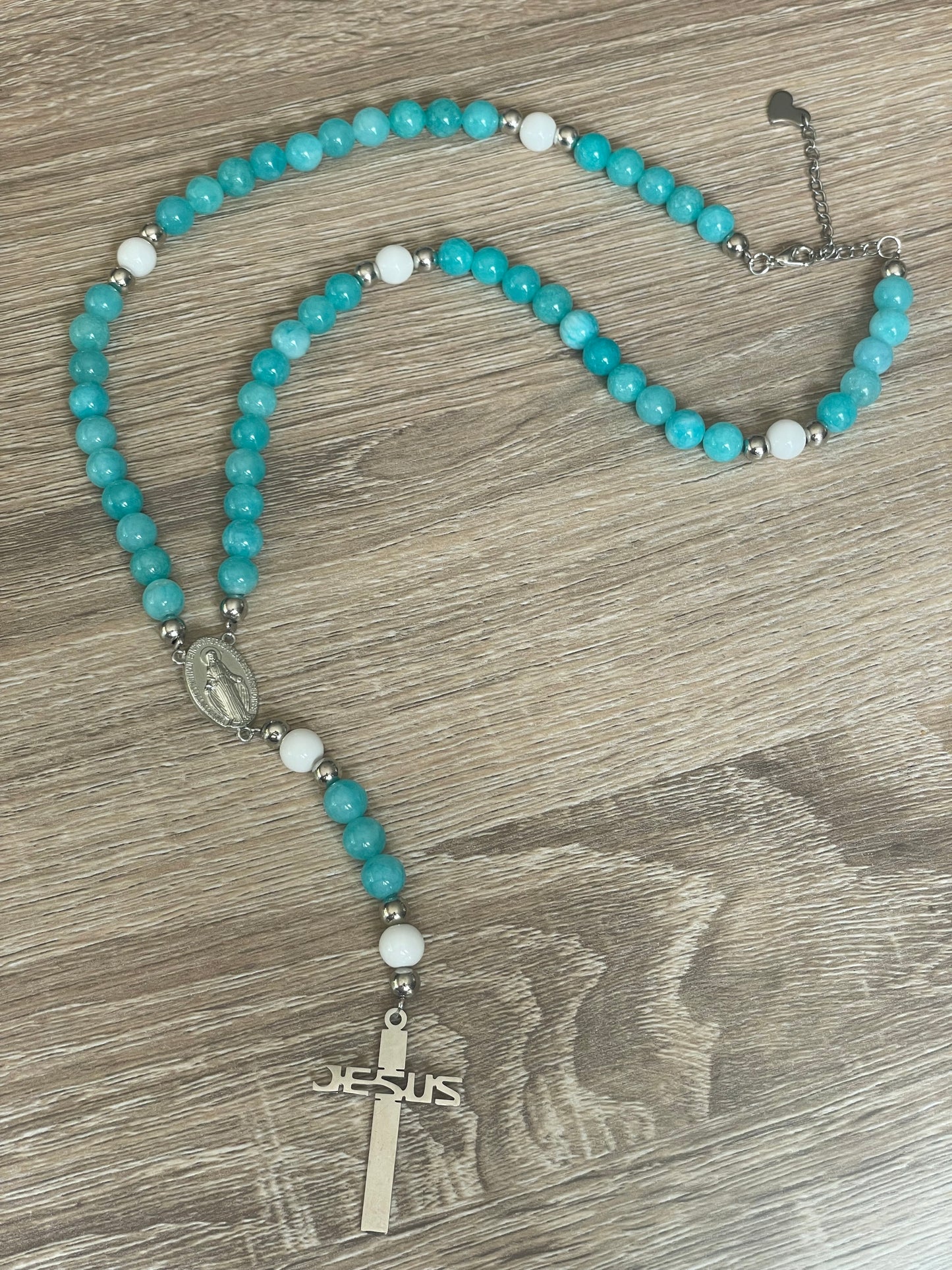 Chapelet Apaisant en Amazonite et Vierge Miraculeuse