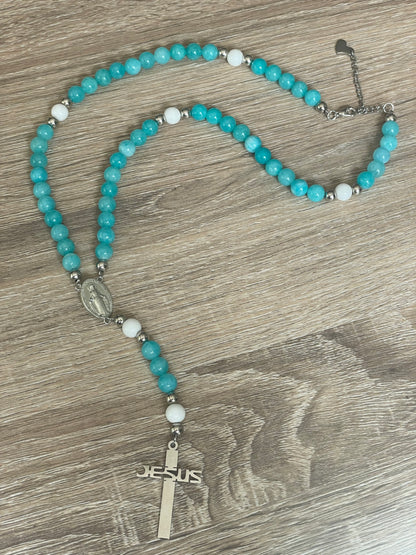 Chapelet Apaisant en Amazonite et Vierge Miraculeuse